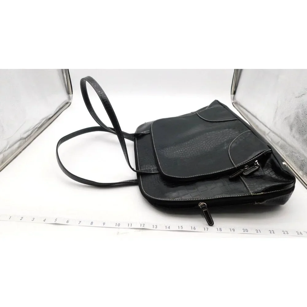 Faux Crocodile Black Tote Bag Satchel Laptop Tablet